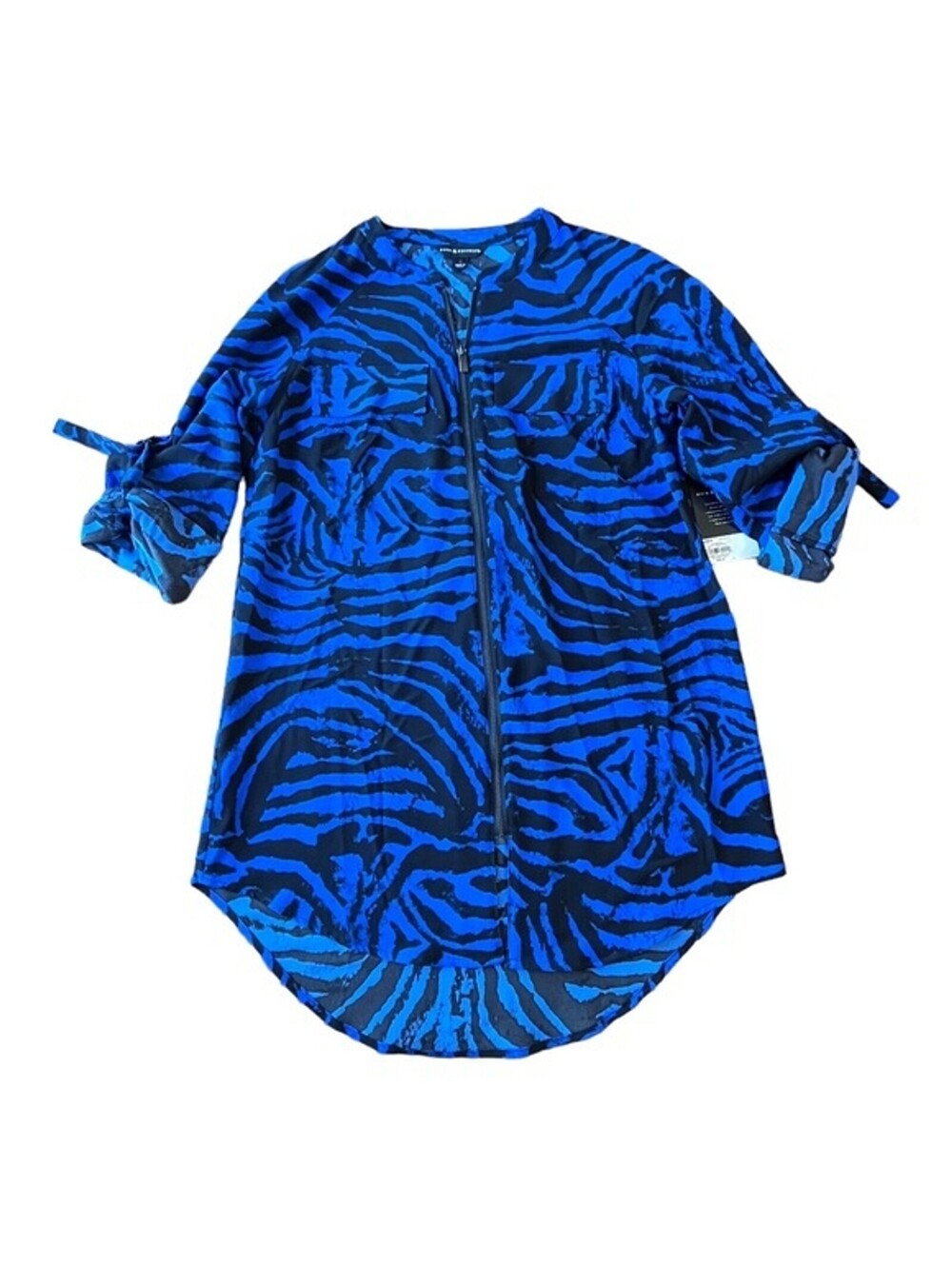 NWT Rock & Republic Cobalt Blue and Black Zebra Print Blouse Women’s Size S